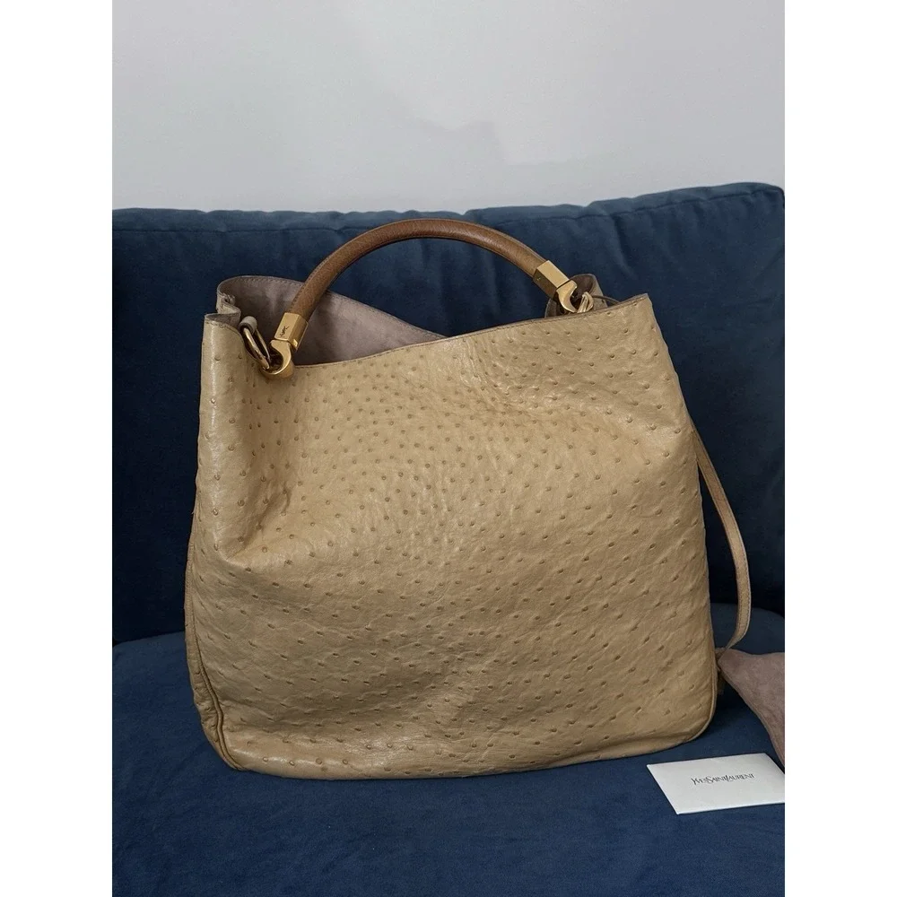 Yves Saint Laurent Roady Yellow ostrich Leather Slouchy Hobo bag